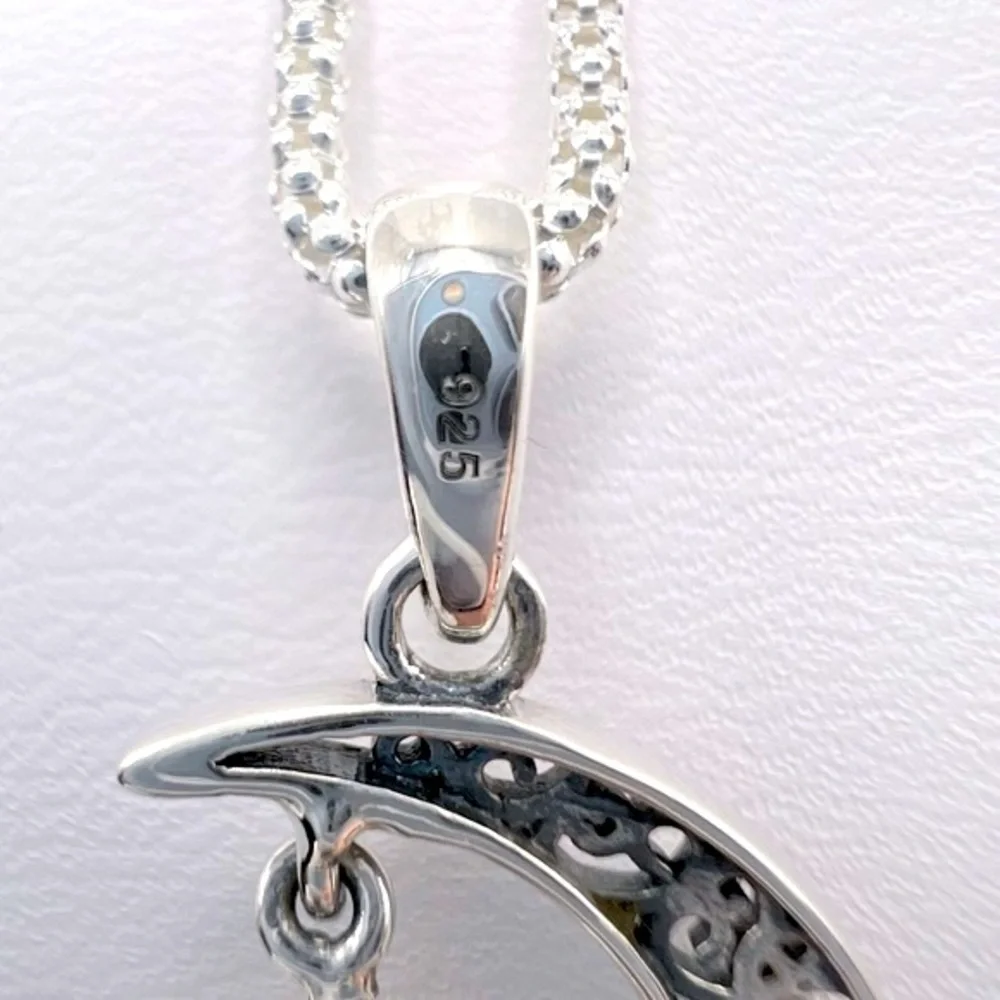 Genuine Citrine .925 Sterling Silver Moon Necklace - Picture 5 of 17